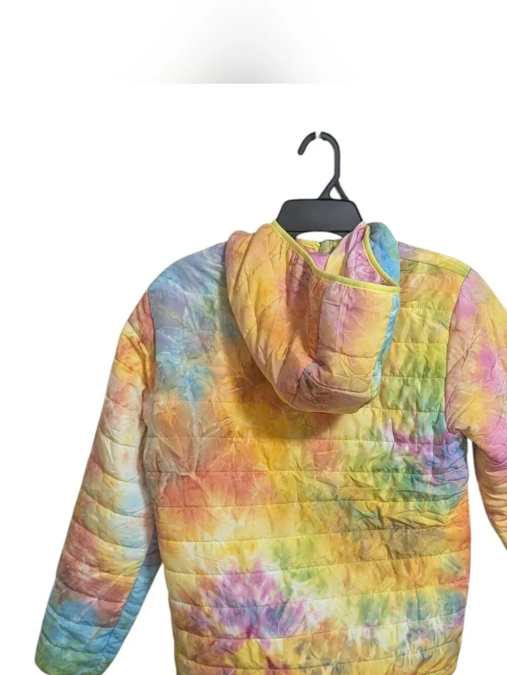Alexa Rae Youth Puffer Jacket Sz 16 Large Tie Dye Pastel Rainbow Hooded K-386